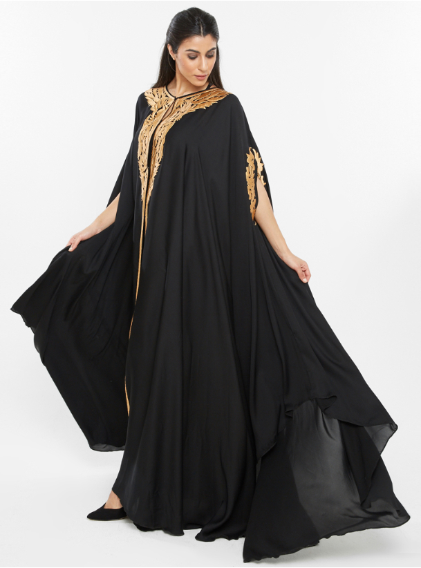 SQ213A Black Abaya With Golden Embroidered Patterns Abayas From