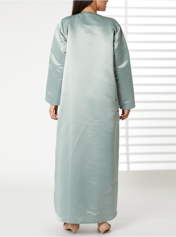 Green Abaya Moistreet Greenish Cyan Bridal Satin Embroidered Abaya