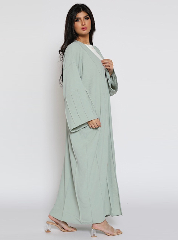 Mid Abaya 391 Light Teal Abaya With Light Touches Of Gold Threads With