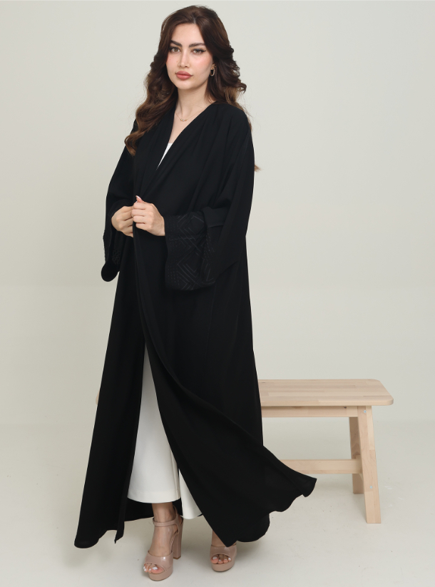 J Abaya Black Abaya With Embroidered Sleeves Comes With A Headscarf