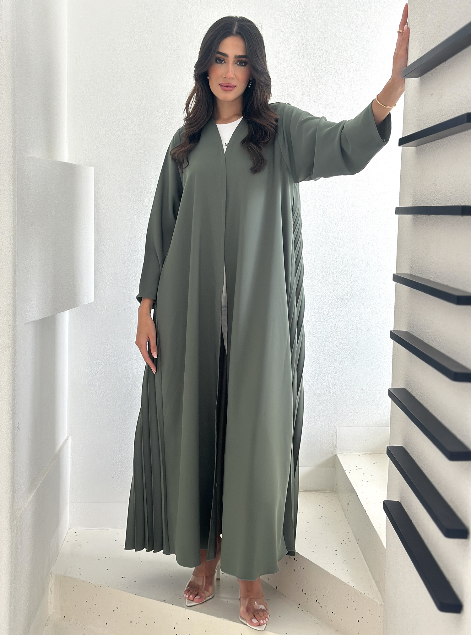 Atn Abaya Sage Green Abaya With Pleated Back Detail Comes With A