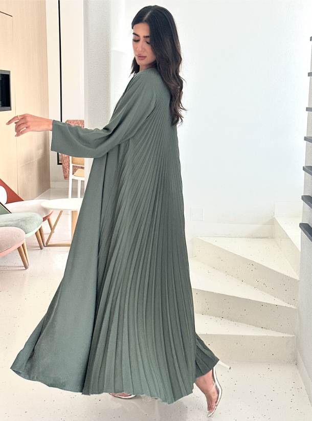 Atn Abaya Sage Green Abaya With Pleated Back Detail Comes With A