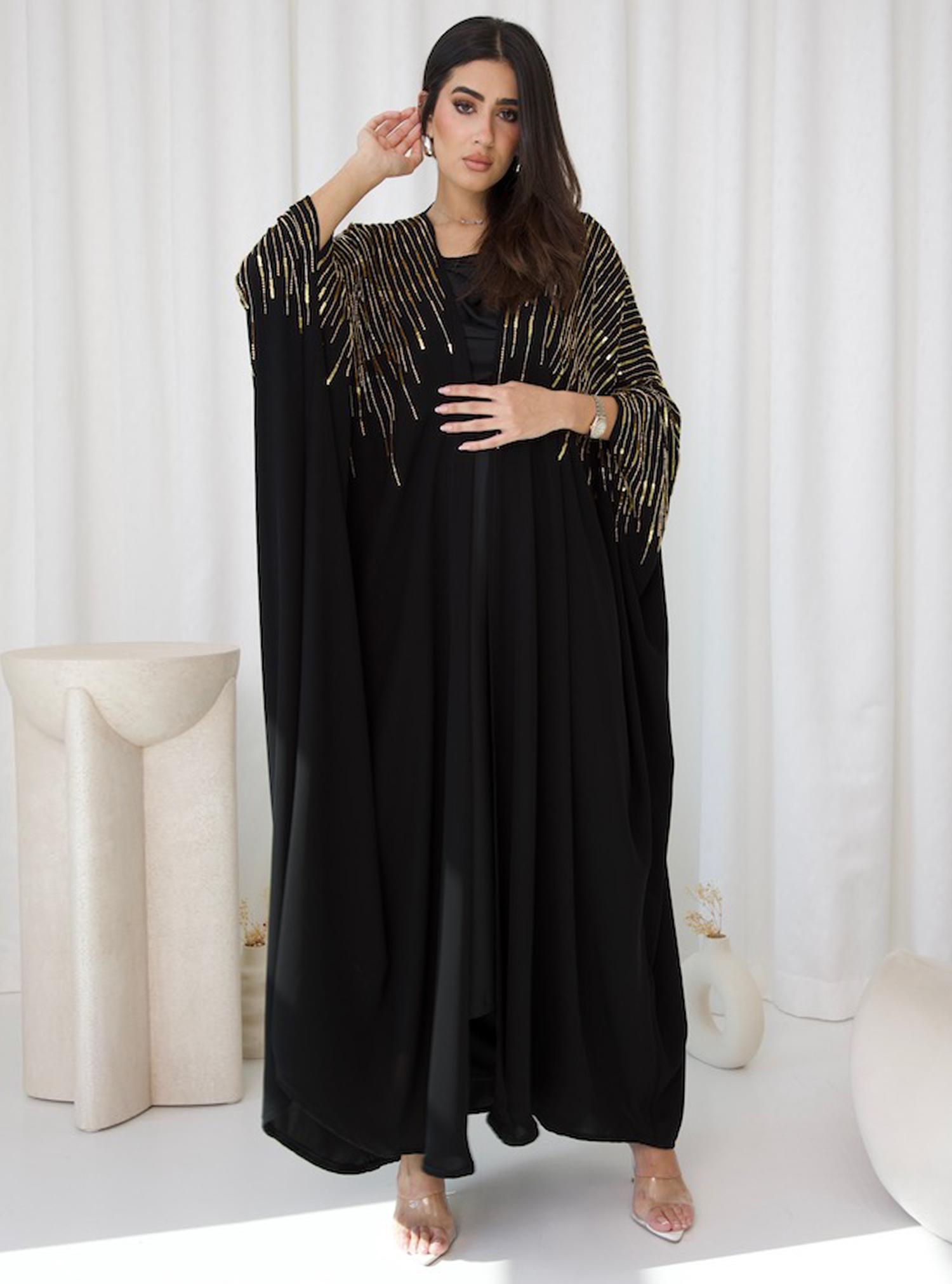 She Abaya Description Crepe Fabric Abaya With Gold Handwork Beads