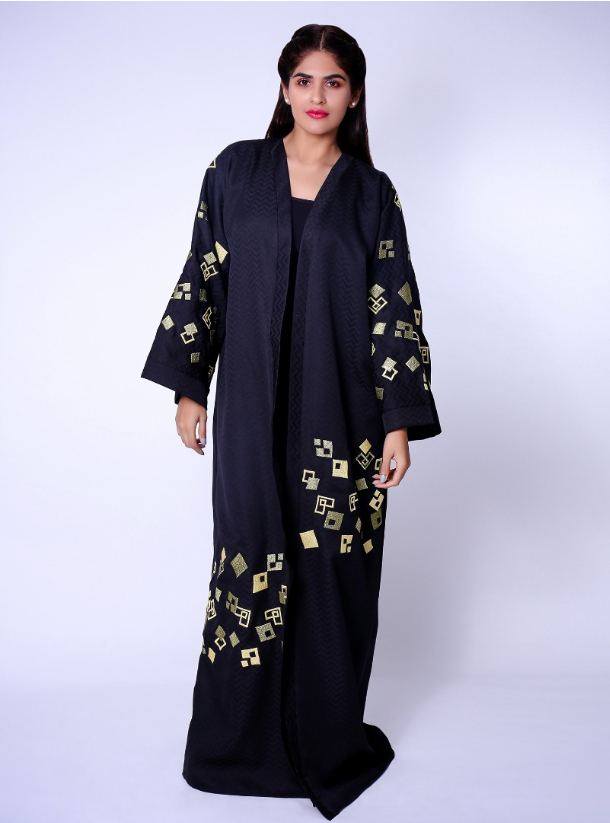 LS318 Abaya Abaya - Black Abaya with Golden Thread Squares on Hands ...