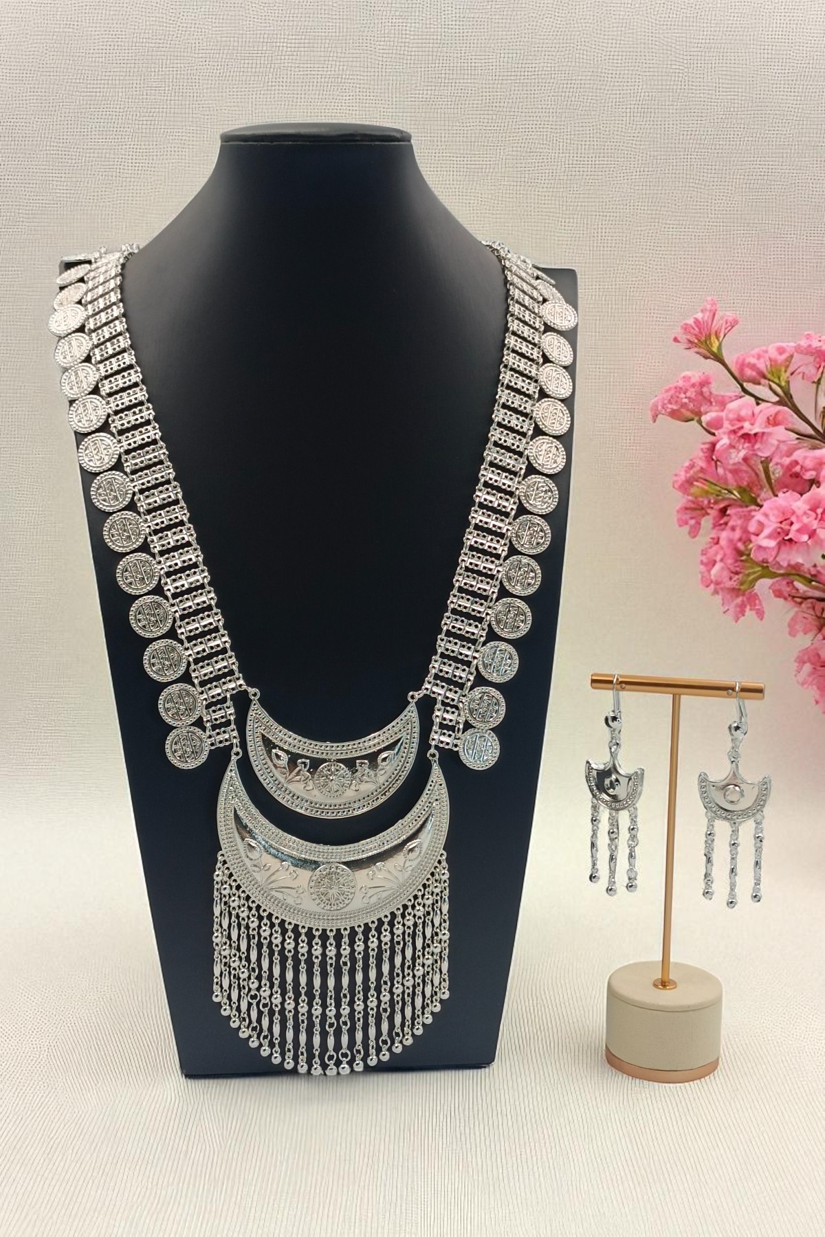 Eastern Empress Silver Necklace Paparazzi Long Hilal Set Hilal