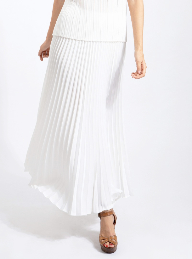 Andrea Skirt Straight cut pleated skirt comes in white in 3 lengths: S ...