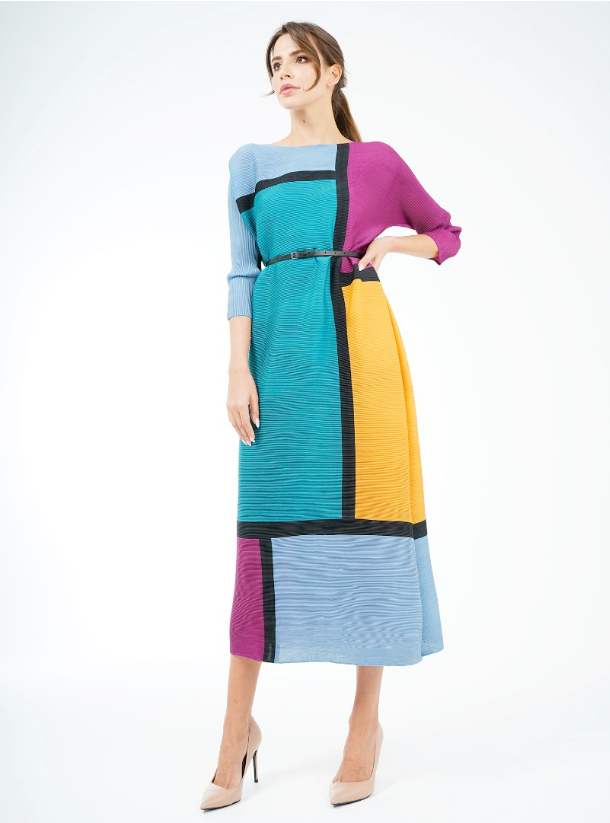 Deera Dress Pleated dress with boat neck, 50 inch in turquoise, light ...