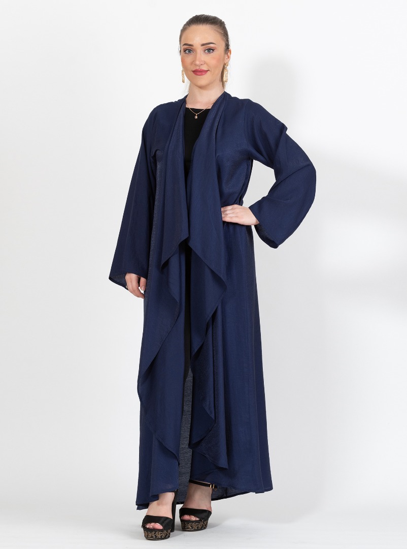 0520 Abaya Sophisticated sheen navy blue open-front abaya featuring a ...