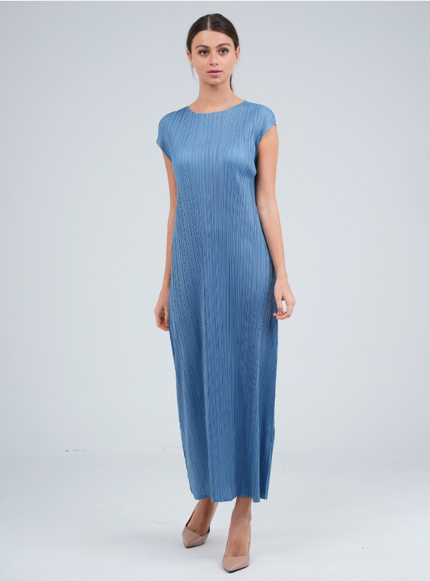 Darcie Dress Pleated classic column short sleeve maxi dress, made of ...