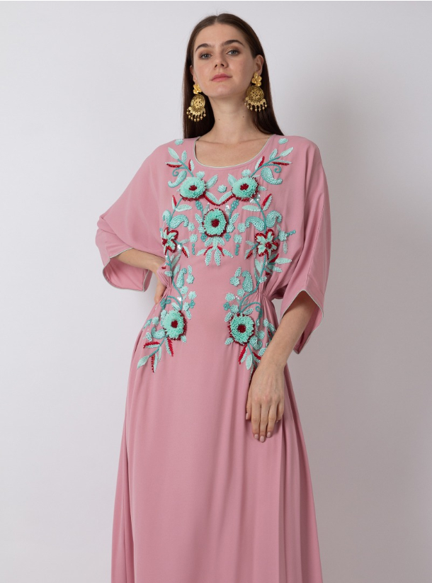 ROSE KAFTAN Luxe kaftan featuring a 3D sequined flower appliques with ...