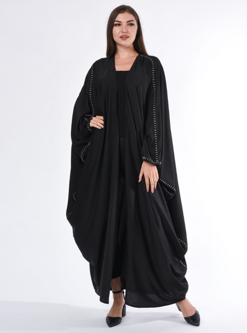 Cape Abaya Black draped cape abaya with a contrast back-stitch ...