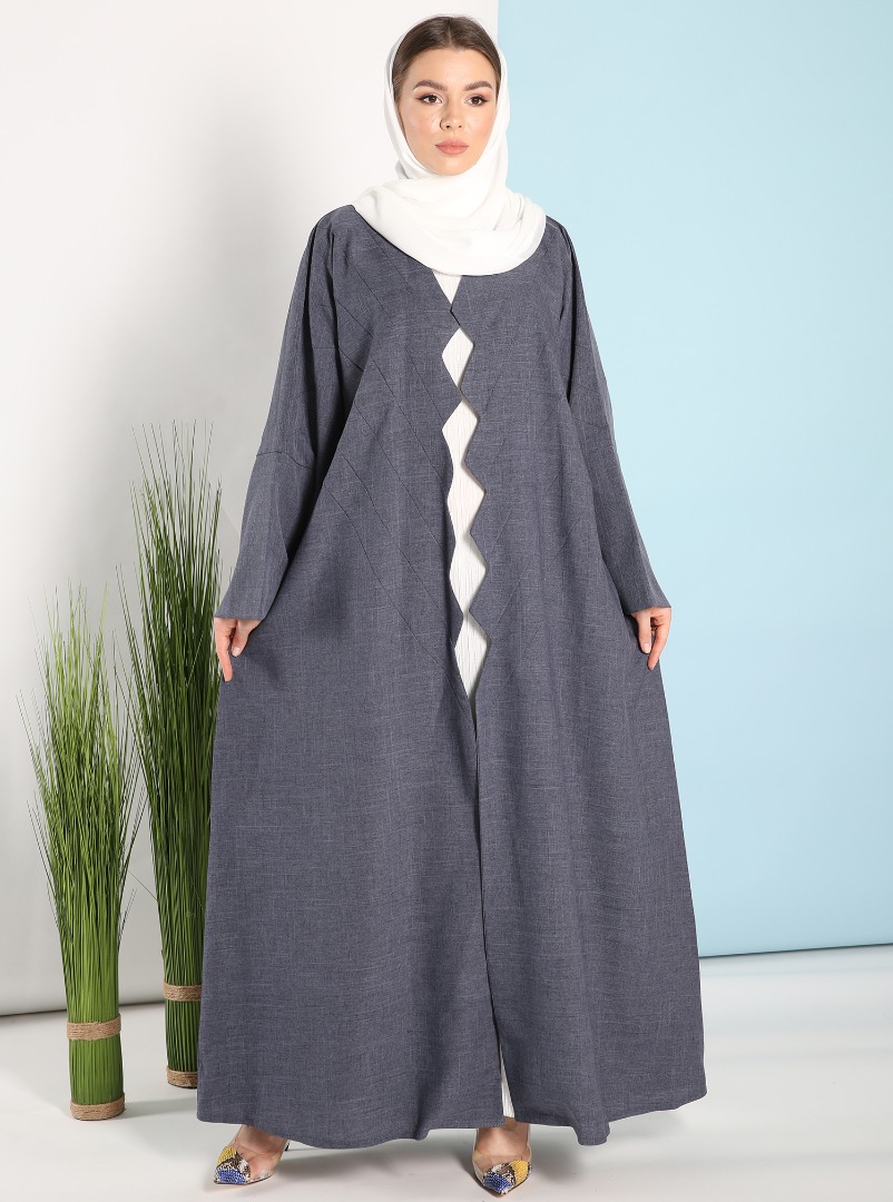 SS010 Abaya Blue abaya with pintucked details and zigzag front ...
