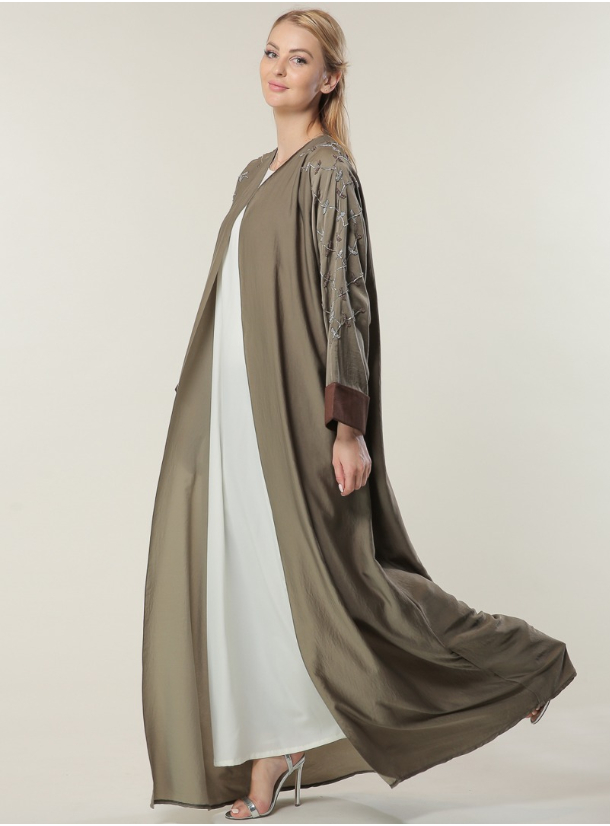 Taupe Abaya Taupe classic cut abaya, with dolman sleeves and brown ...