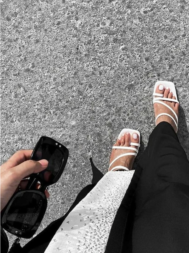 Hermosa Sandals White slip-on strappy heels. Footwear from at Boksha