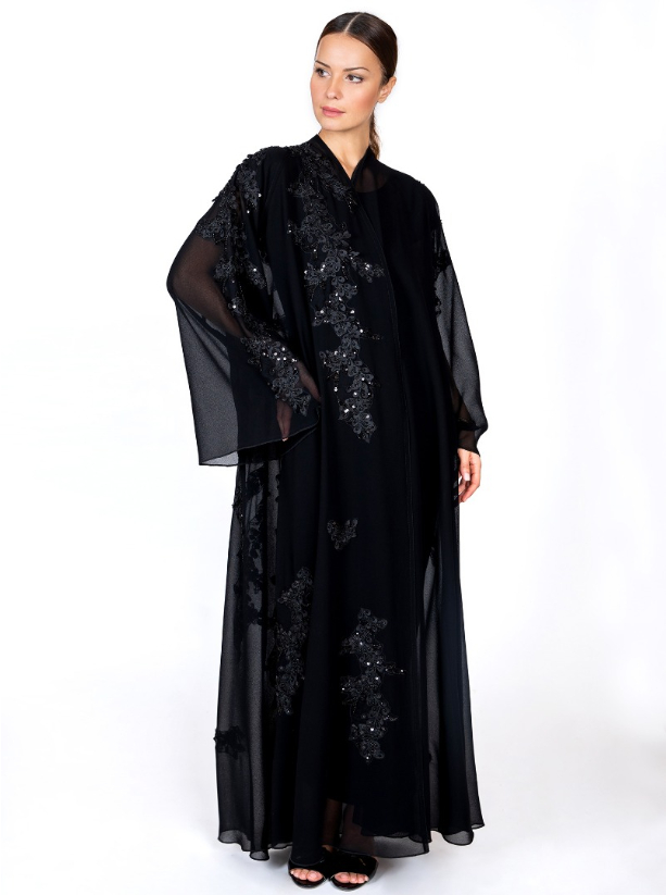 W101 Abaya Black sheer Wedding abaya, adorned with pretty ...