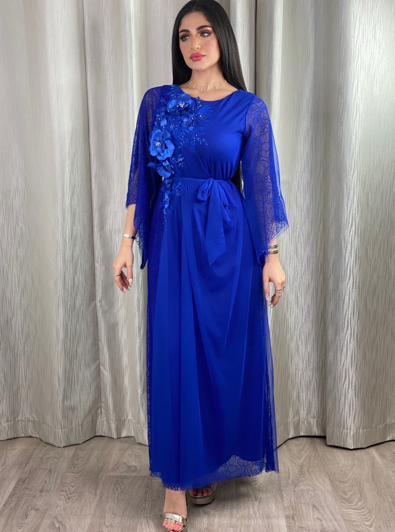 RB0 Dress Blue modest dress featuring a 3D flower appliques with lace ...