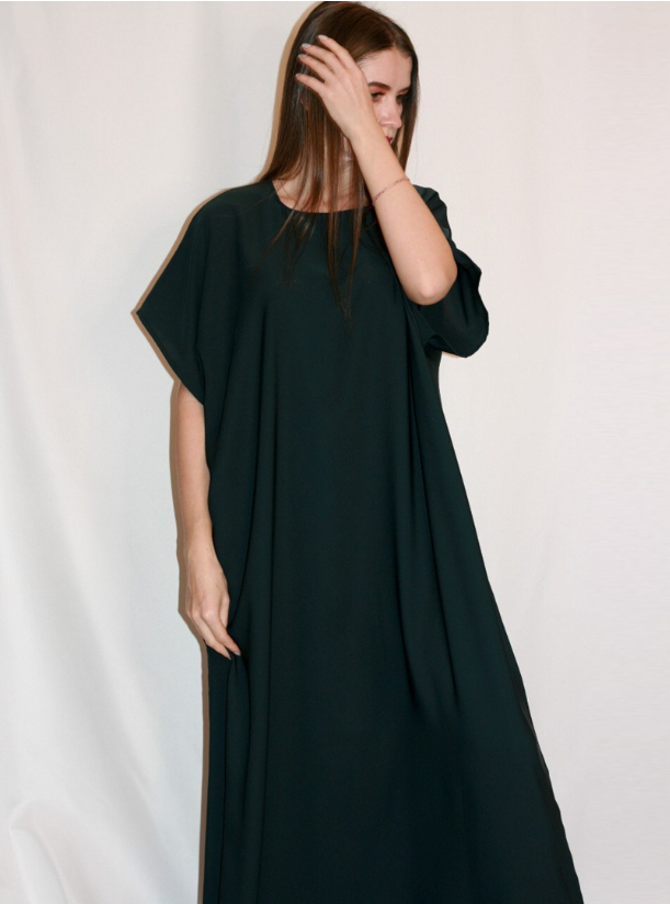 Dark green dres Hunter green Under abaya dress with round neckline and ...