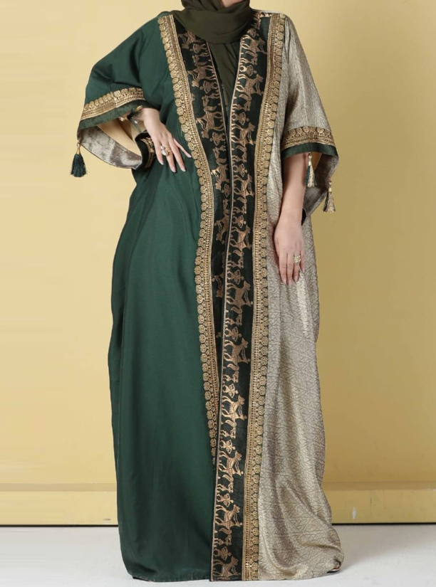 Queen Abaya Green & gold Abaya with embroidered trimmings. Comes in ...