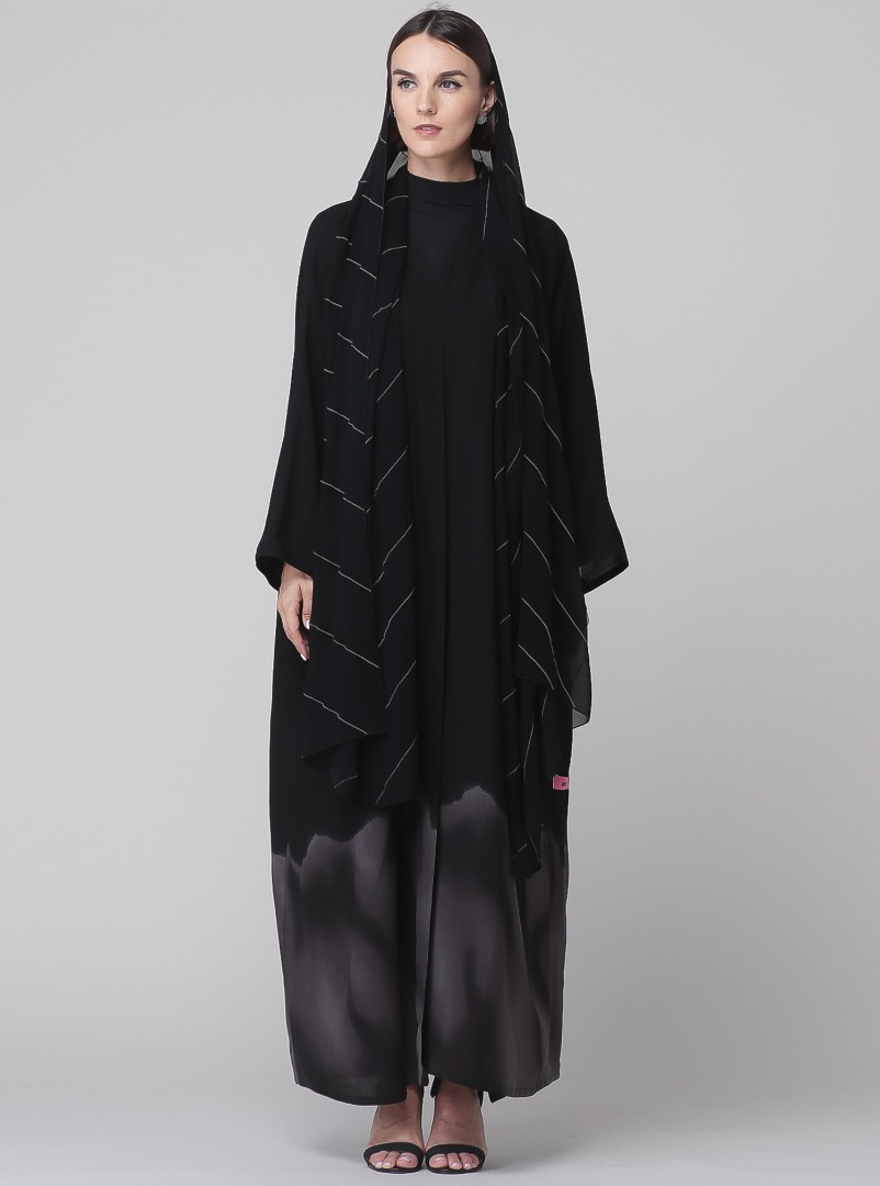 MBSS 18 Abaya Black gradient abaya with an embroidered headscarf ...