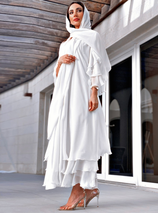 Abaya Code F01 3 Layered Classy Abaya, Mixed With Chiffon & Duja Allail