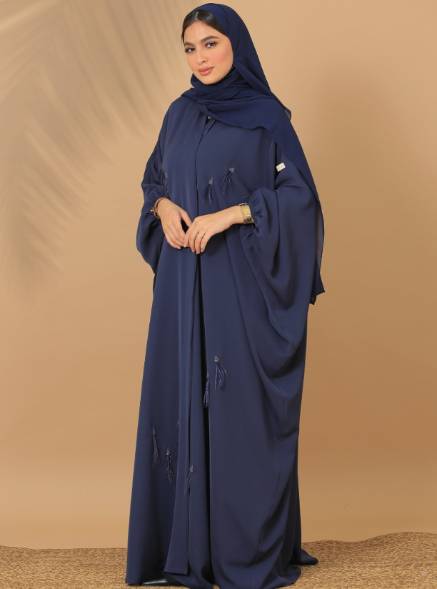 SS21-17 Feather Abaya with Handmade Beadwork. Available in: Black, Navy ...