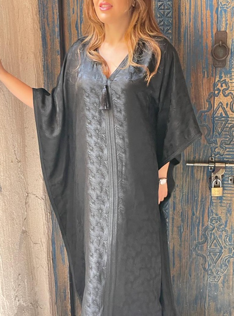 Dina Silk printed Jalabiya. Abayas from Maison Arabelle at Boksha