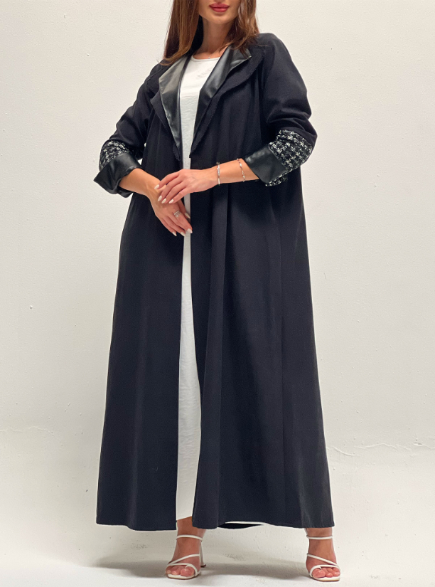 Abaya Code S16 Black Shamwa & Leather Abaya Abayas from By desire at Boksha