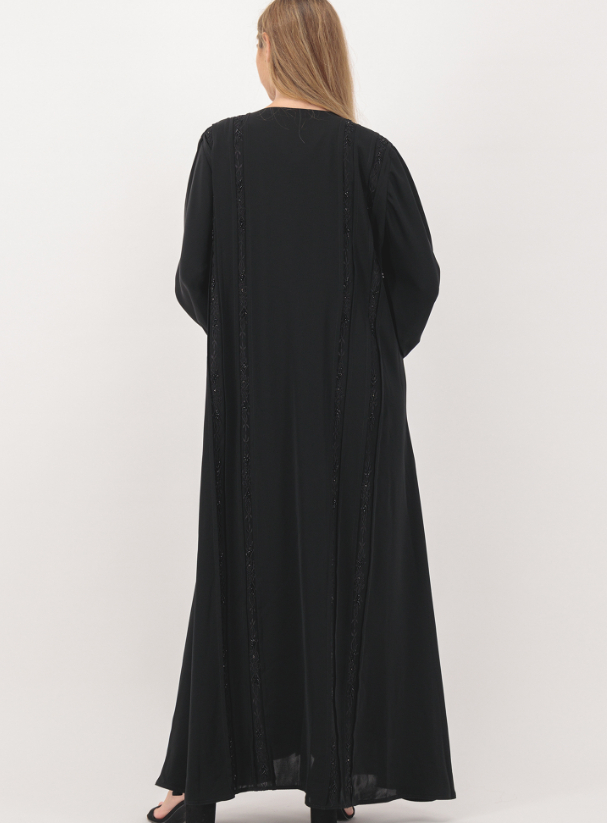 RAD 03 black nada abaya with front and backside luxury embroidery ...