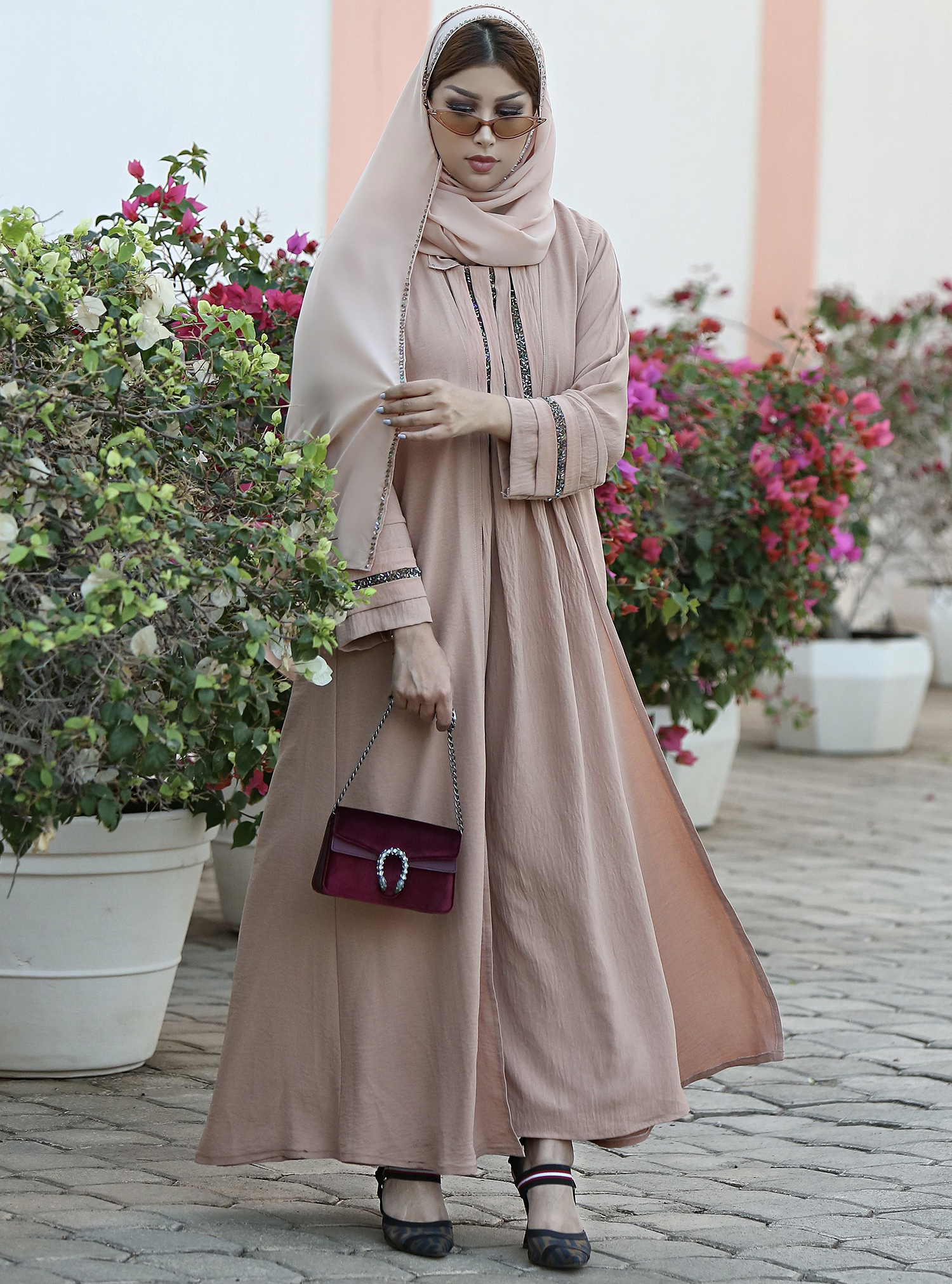 Crystal abaya Beige stunning two piece abaya and dress embroidered with  multi color stone embellishment. Abayas from Style passport boutique at  Boksha