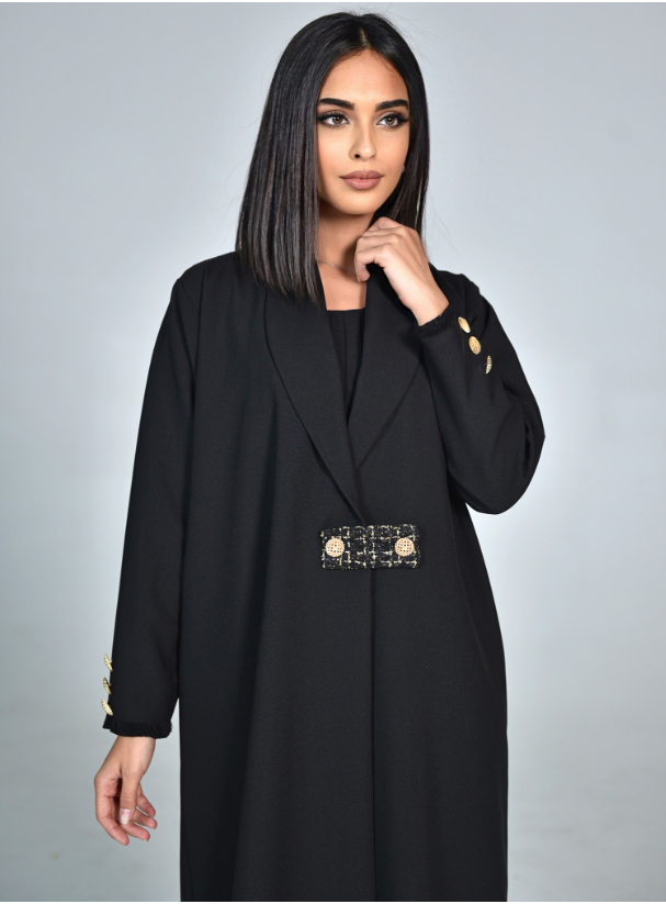 WR02 fowa abaya with gold buttons Abayas from Shadow by Asma at Boksha