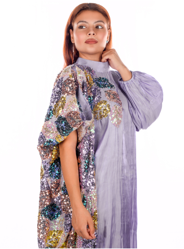 Sequins kaftan Lavender silk organza kaftan with colorful sequins Kaftans from Brokar ِAbaya at