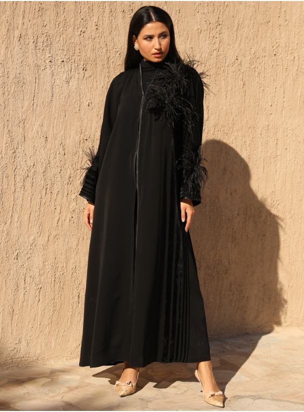 A033 Elegant Abaya with feathers and velvet Abayas from Shee boutique ...