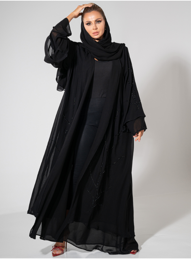 Chiffon Abaya Black chiffon abaya adorned with embellishments. Abayas ...