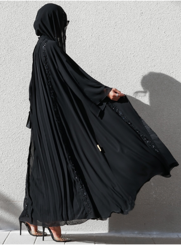 P39 Abaya Black Abaya With Pleated Back Detail, Adorned With ...