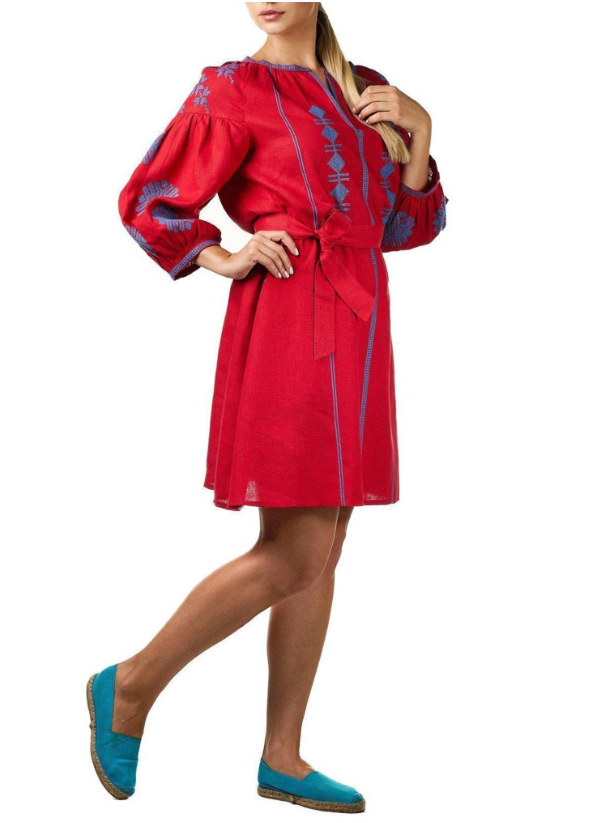 Linen Dress Hand Embroidered Linen Tunic Dress/Long Top Dresses from at