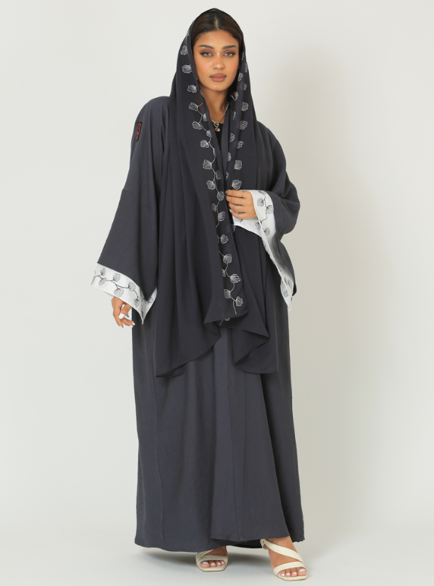 Blossom Grey abaya with floral-embroidered edges. Abayas from The Devil ...