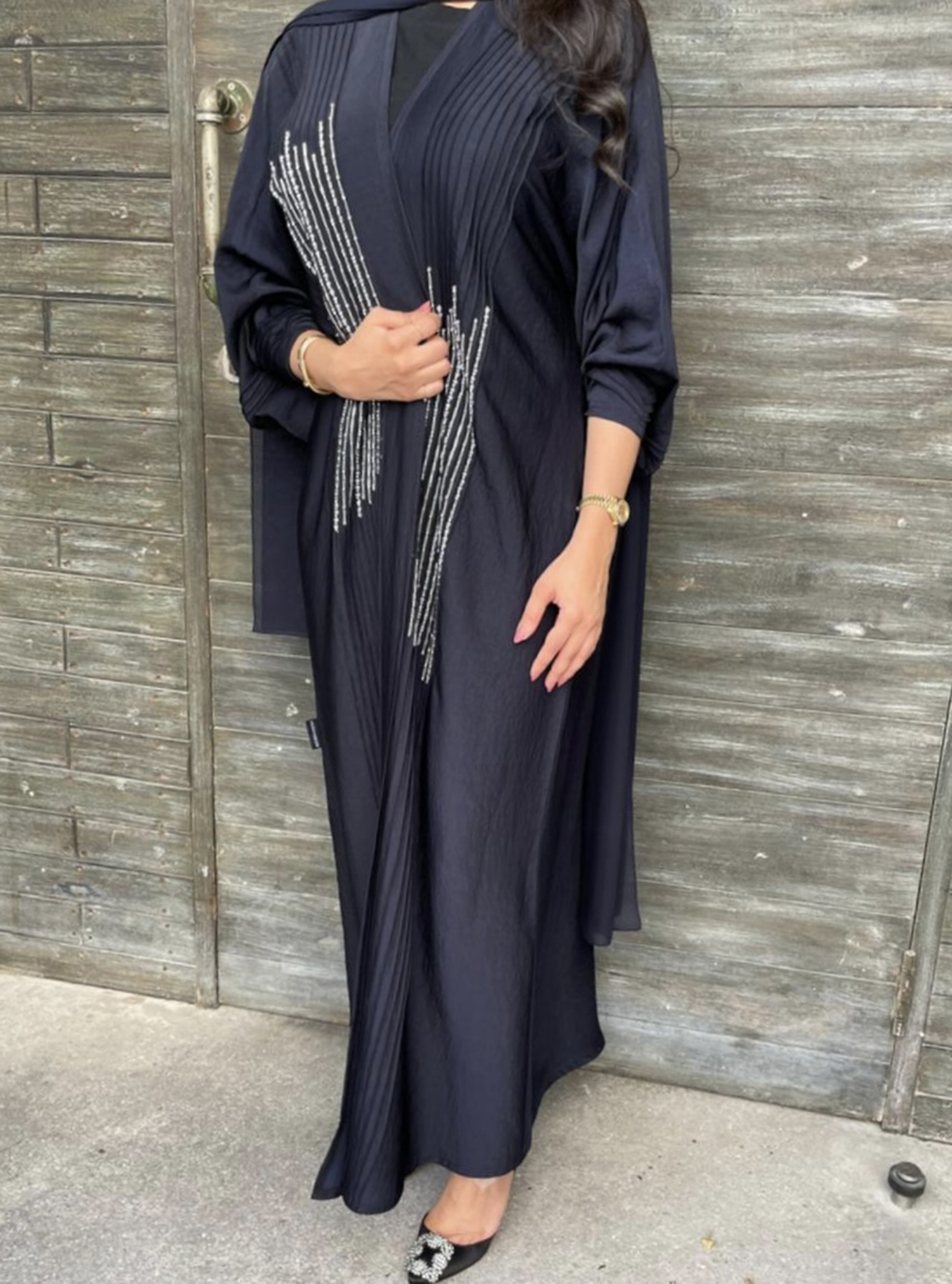 Lilya2 Abaya Midnight blue abaya with pintucked details, adorned with ...