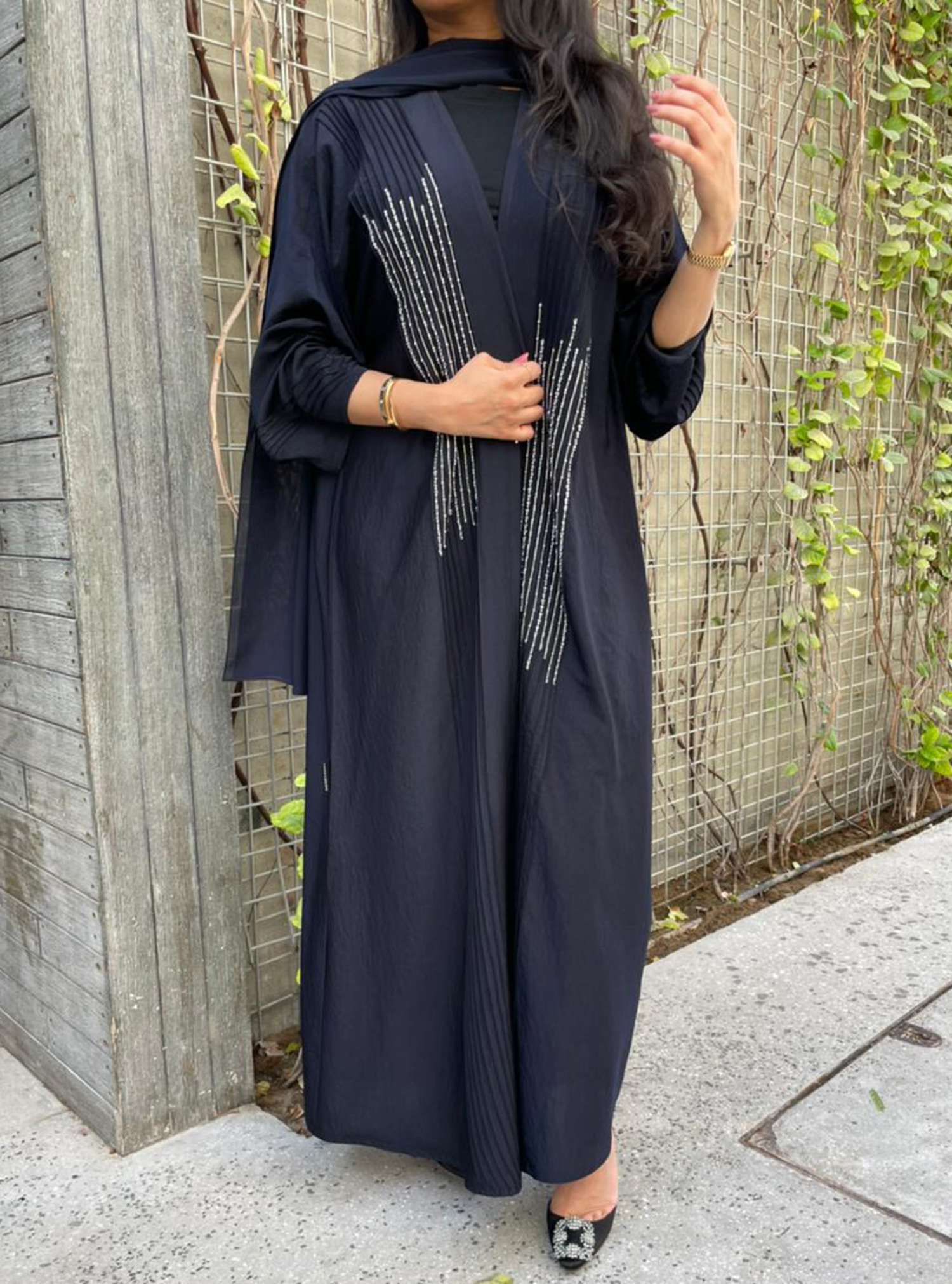 Lilya2 Abaya Midnight blue abaya with pintucked details, adorned with ...