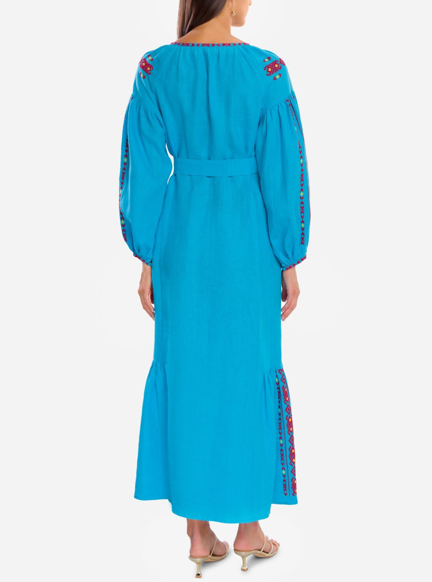 Linen Dress Hand Embroidered Linen Dress featuring Long Voluminous