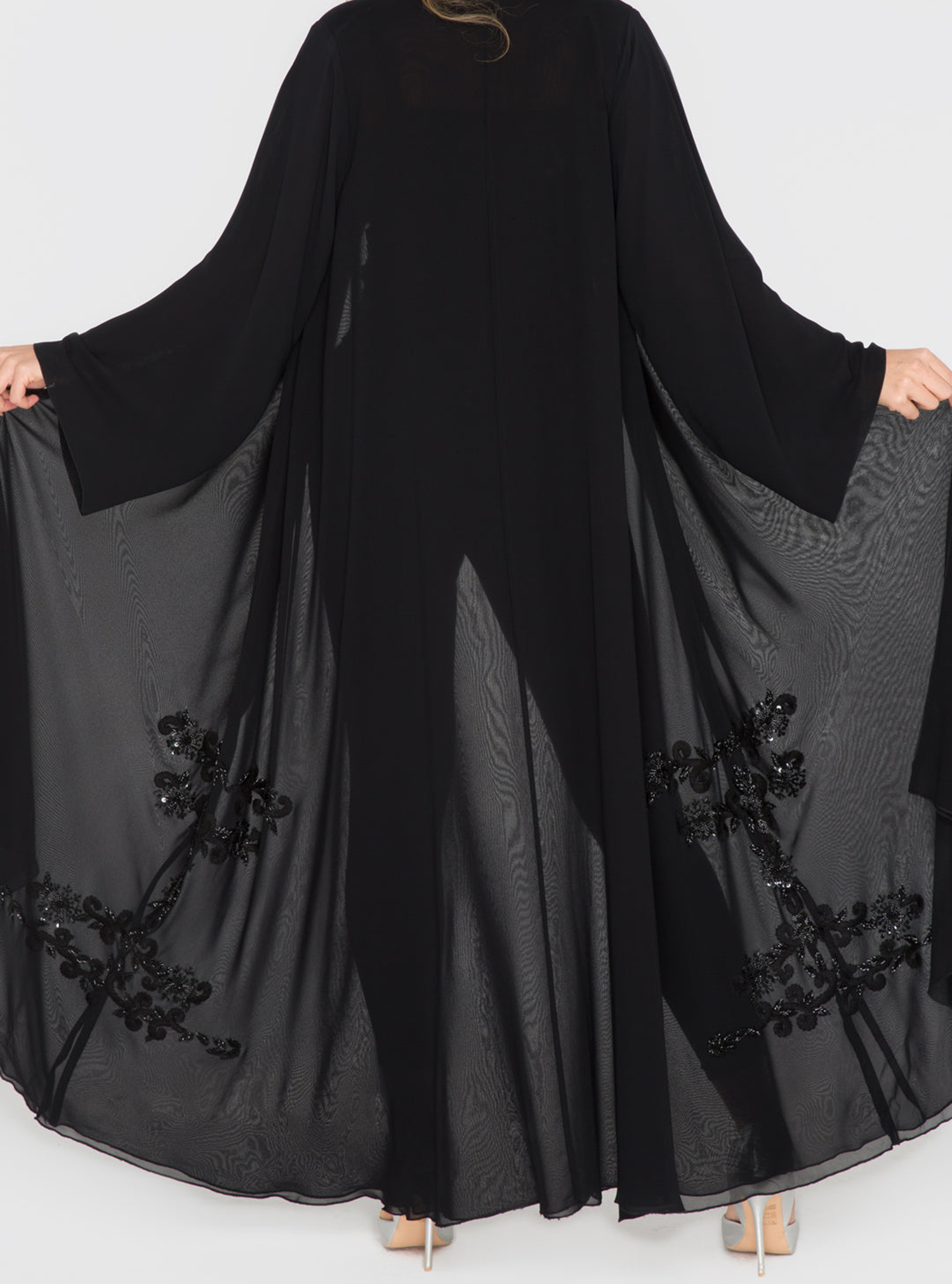 NOA5341 Abaya Black sheer Abaya with embellishments. Abayas from at Boksha