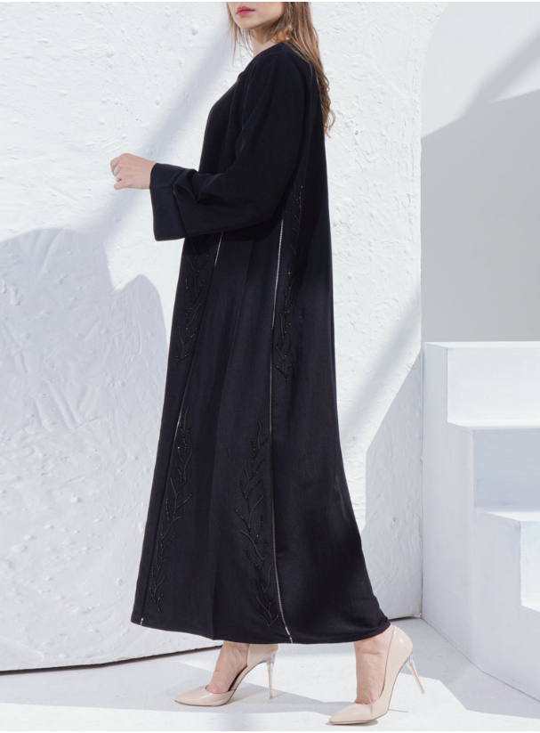 NS-1925 Black crepe Abaya with sheila Abayas from POSH ABAYA at Boksha