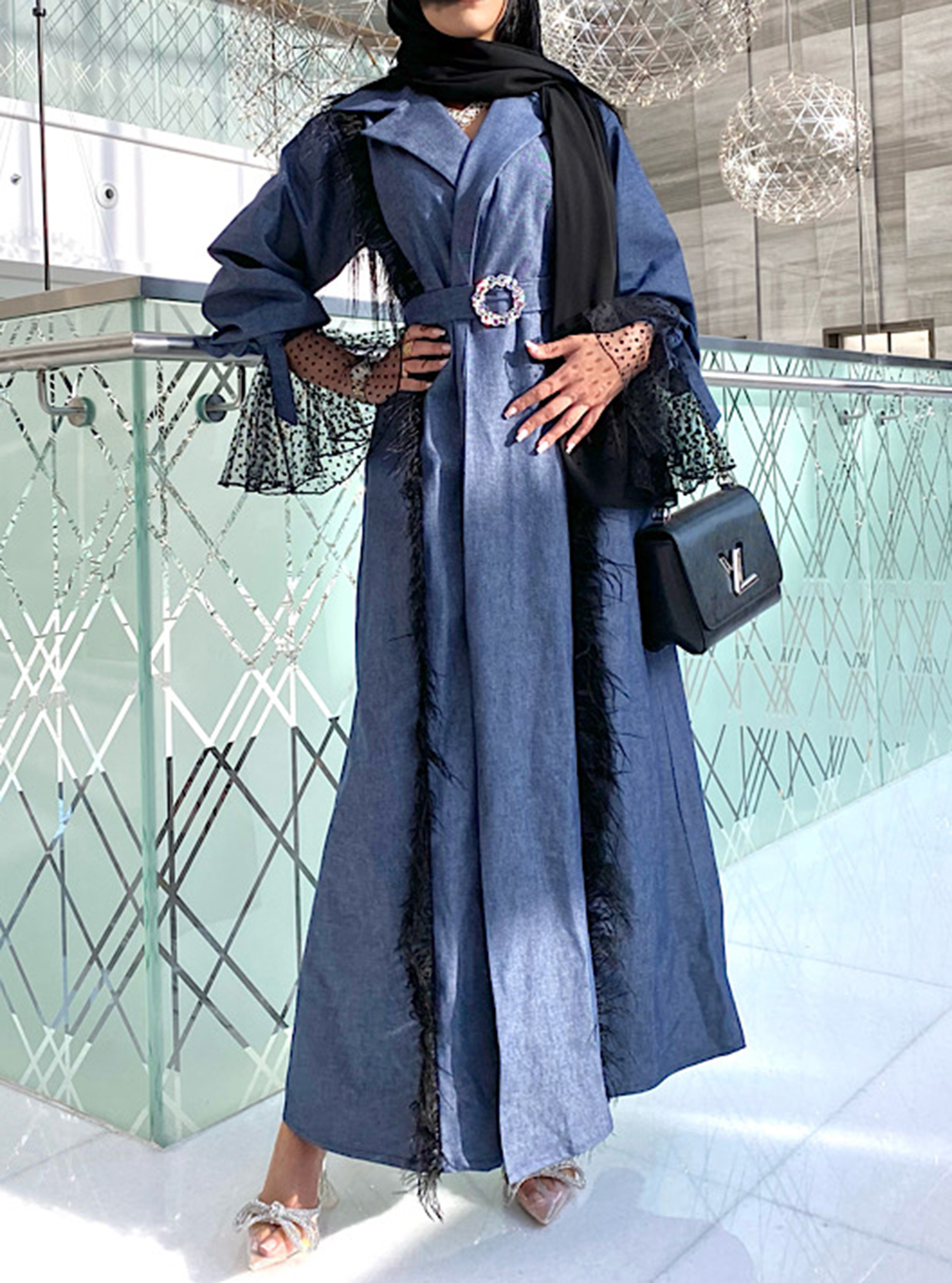 Dark Blue Elastic Denim Abaya Dress – OnlyModest