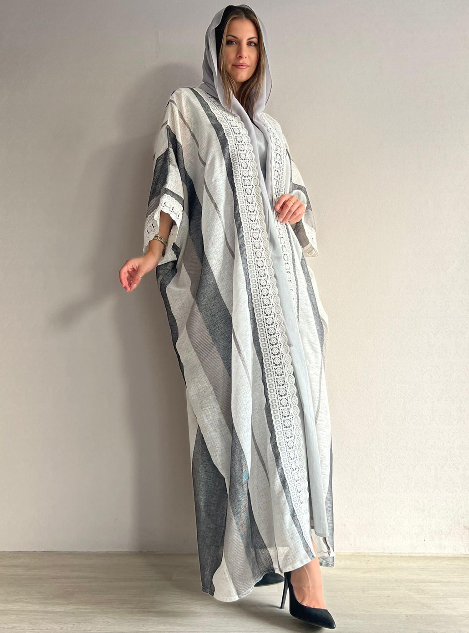 Linen Stripped Linen Stripped Abayas from Trendy Palace at Boksha