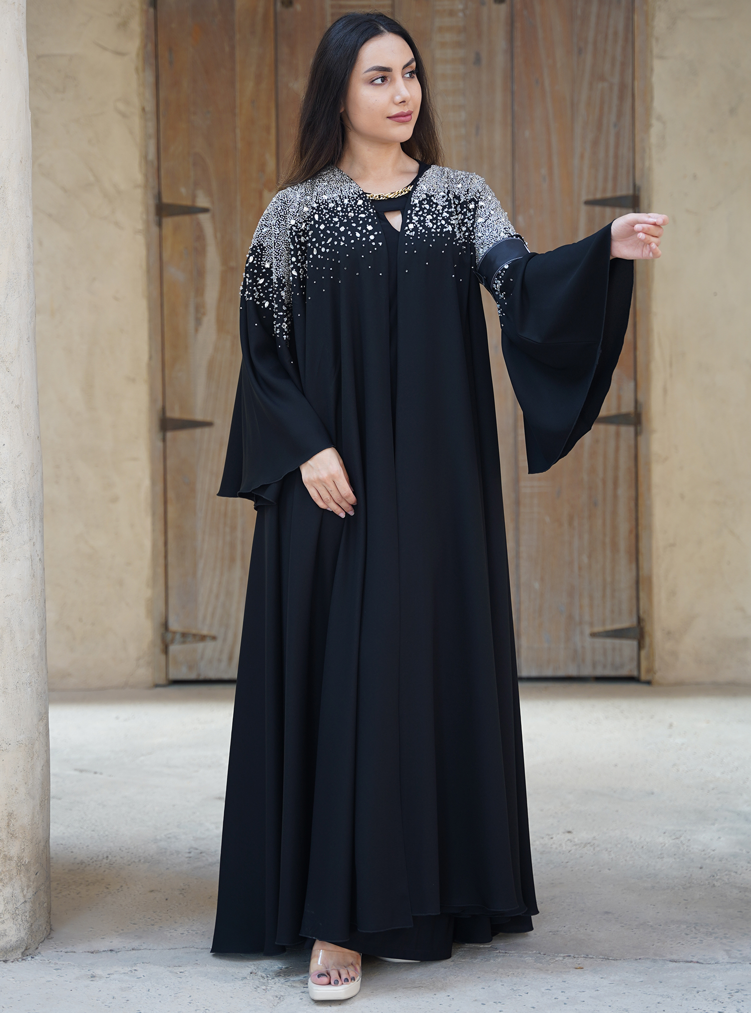 elegant back abaya, perfect for any big celebration, with a lot if hand work.. elegant back abaya, perfect for any big celebration, with a lot if hand work..