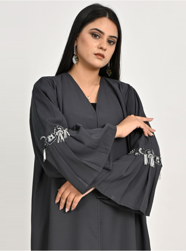 Grey abaya Light grey abaya with hand work crystal and Beads design on ...