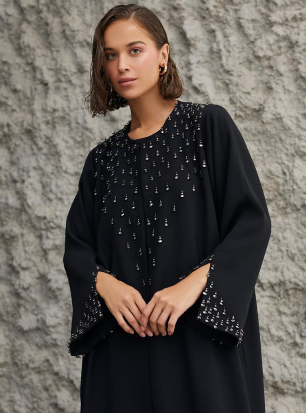 OPAQUE black abaya with crystal beads on front and hand Abayas from ...