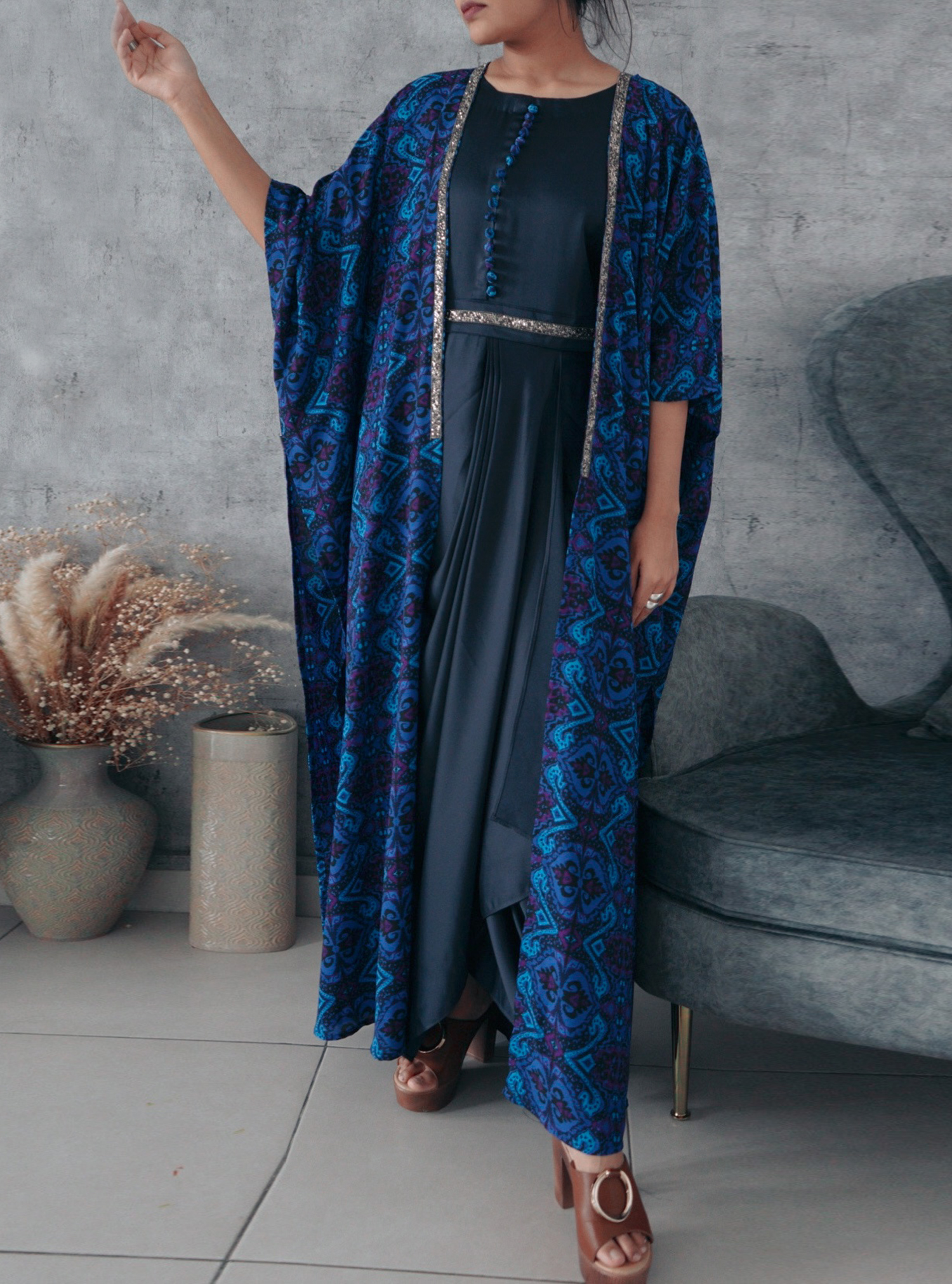 Moroccan set Moroccan print in blue set of 2 piece Kaftans from Ecstacy