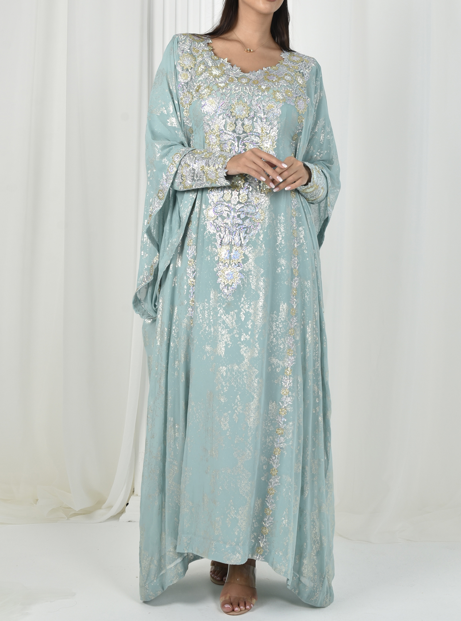 Luxe Kaftan Foiled mint luxe kaftan adorned with intricate ...