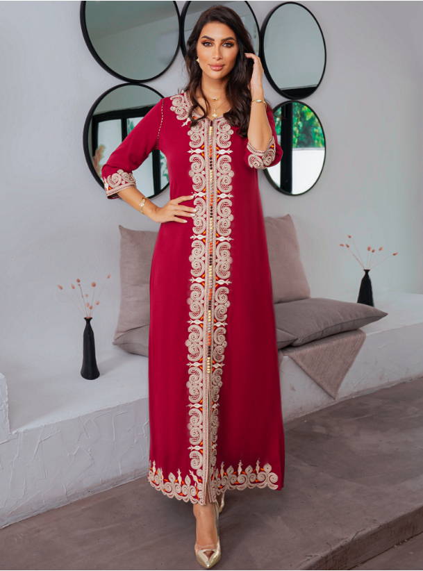 JASMINE Maroon Jalabiya with embroidered patterns Kaftans from Leal ...