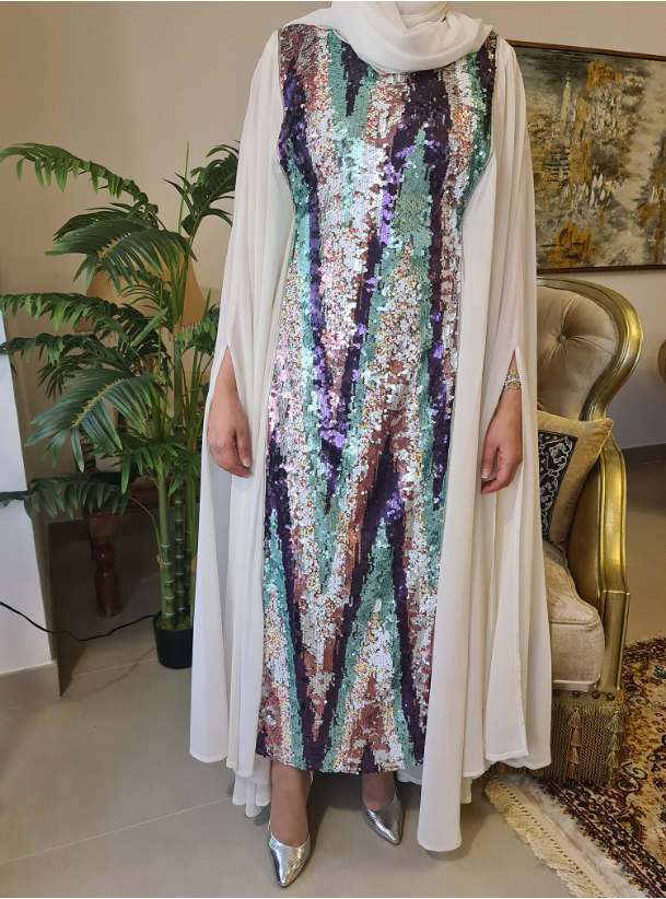 Chiffon kaftan Sparkly sequined kaftan dress with off-white chiffon ...